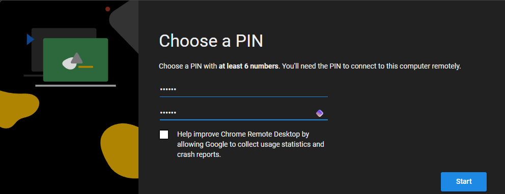 chrome remote desktop choose a pin